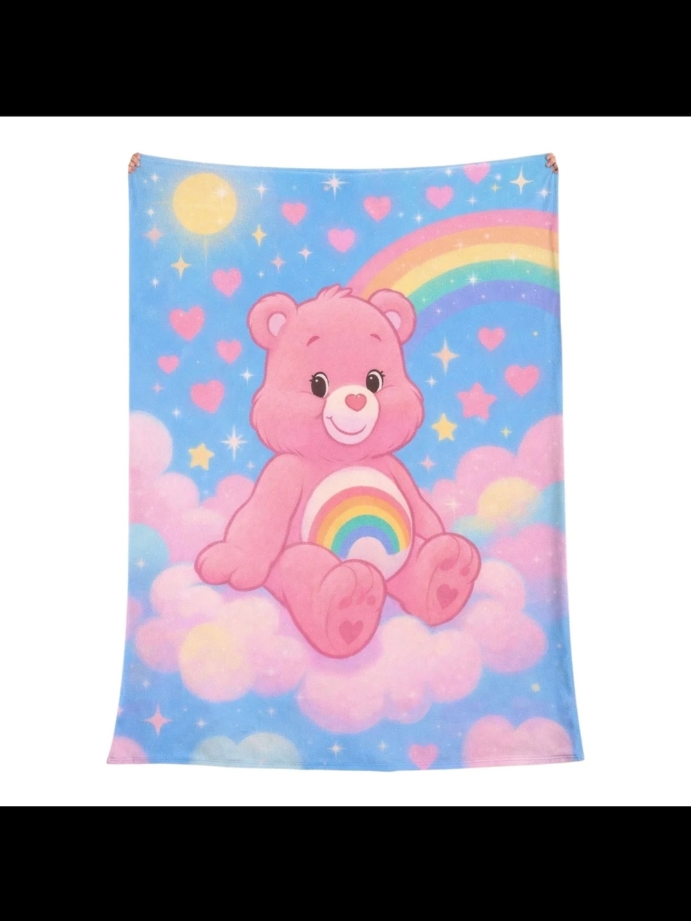 Pink Rainbow Bear Plush Throw Blanket - Soft Kids Bedding